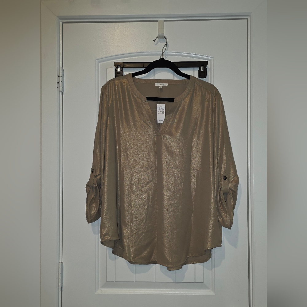 Maurices Atwood Gold Shimmer 3/4 Sleeve Popover Blouse XL - Picture 8 of 9